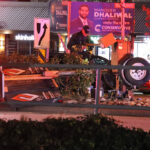 Truck hits construction sign, careens around vehicles before head-on crash with bus in Delta