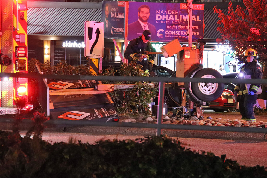 Truck hits construction sign, careens around vehicles before head-on crash with bus in Delta